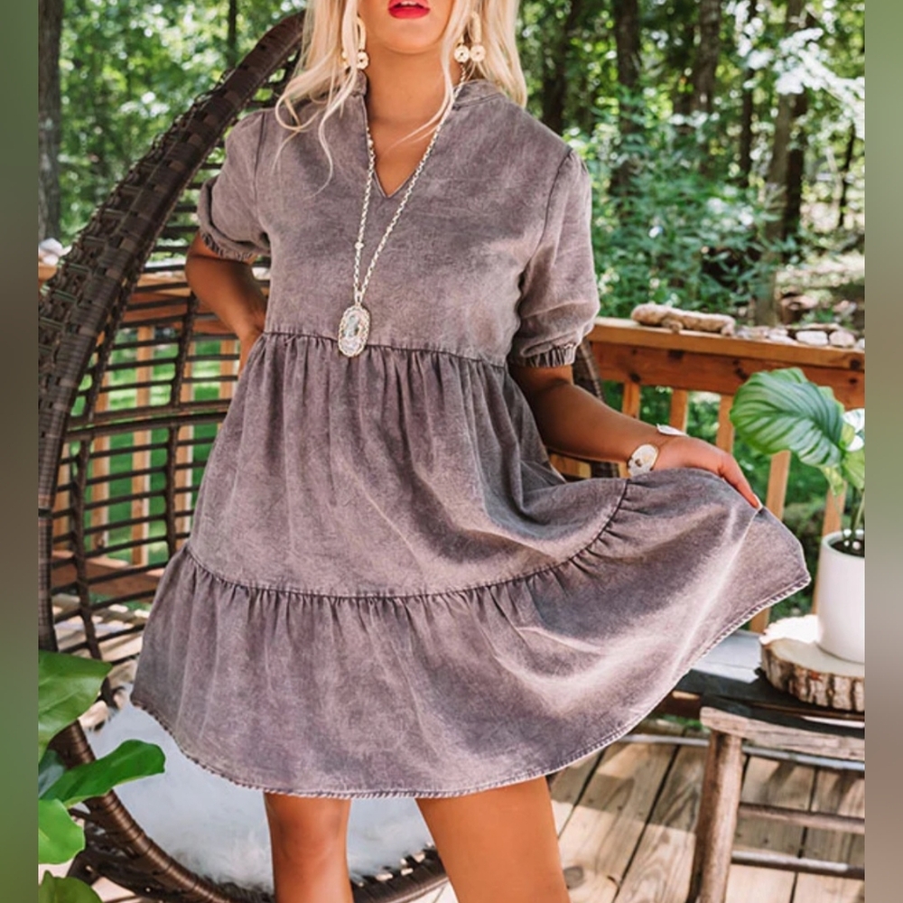 NWT Entro V-Neck Tiered Denim Mini Dress